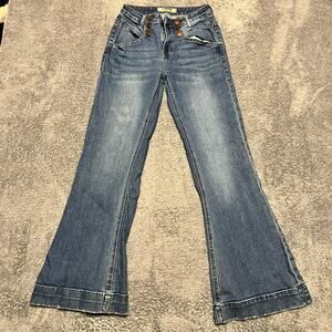 Rock & Roll Cowgirl Jeans Womens 27 x32 Blue Mid Rise Flare Western Riding Chore